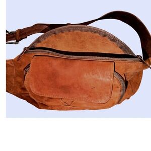 Brown Leather Suede Belt Bag Fanny Pack Pouch brass buckle‎ western vintage boho